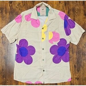 OAS The Cuba Button Up Shirt Men's Medium Viscose Floral Graphics  Multicolored